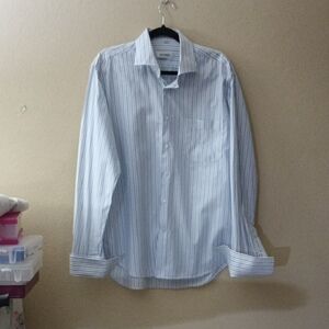 Balmain Blue and White Striped Dress Shirt